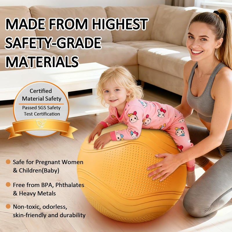 Gruper Yoga Ball, Multiple Sizes Non Slip Exercise Ball for Workout, Birthing, Balance, Stability, Pregnancy, 2200LB Capacity, Anti Burst Chair for Home and Office, Includes Quick Pump & Fitness Guide - Image 4